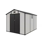 8X10 FT Plastic Outdoor Storage Shed, Lockable Resin Tool Shed with Window and Floor, Beige (80 Sq. Ft.)