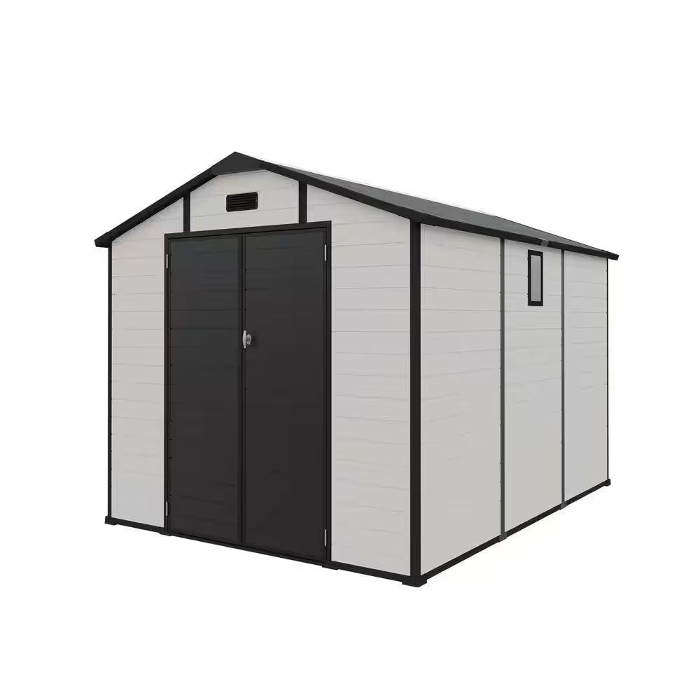 8X10 FT Plastic Outdoor Storage Shed, Lockable Resin Tool Shed with Window and Floor, Beige (80 Sq. Ft.)