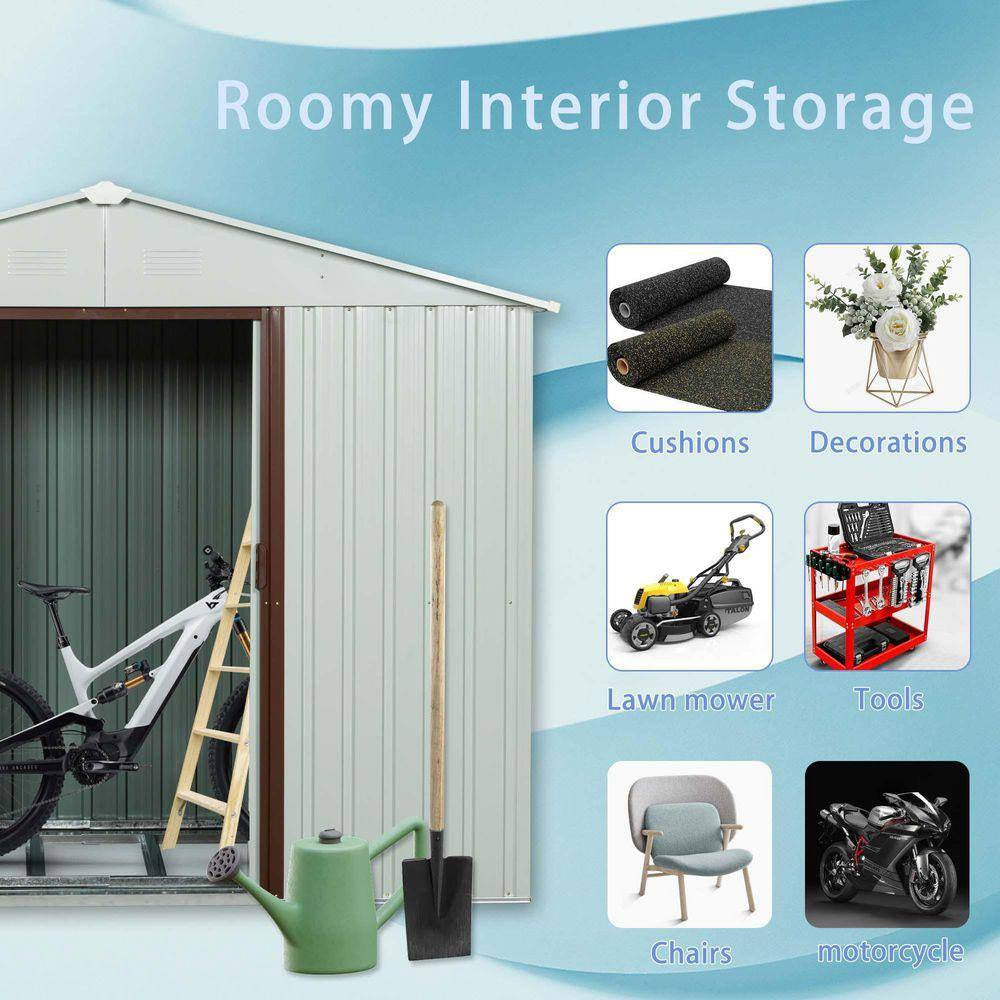 8 Ft.W X 4 Ft.D Outdoor Metal Storage Shed, Tool House with Metal Foundation for Patio, Yard, Lawn, White (30 Sq. Ft.)