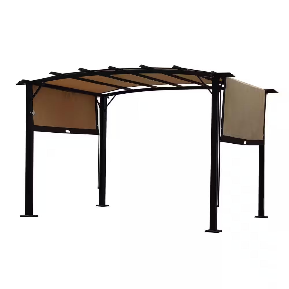 12 Ft. X 9 Ft. Beige Outdoor Pergola Patio Gazebo with Retractable Shade Canopy for Gardens, Terraces, Backyard