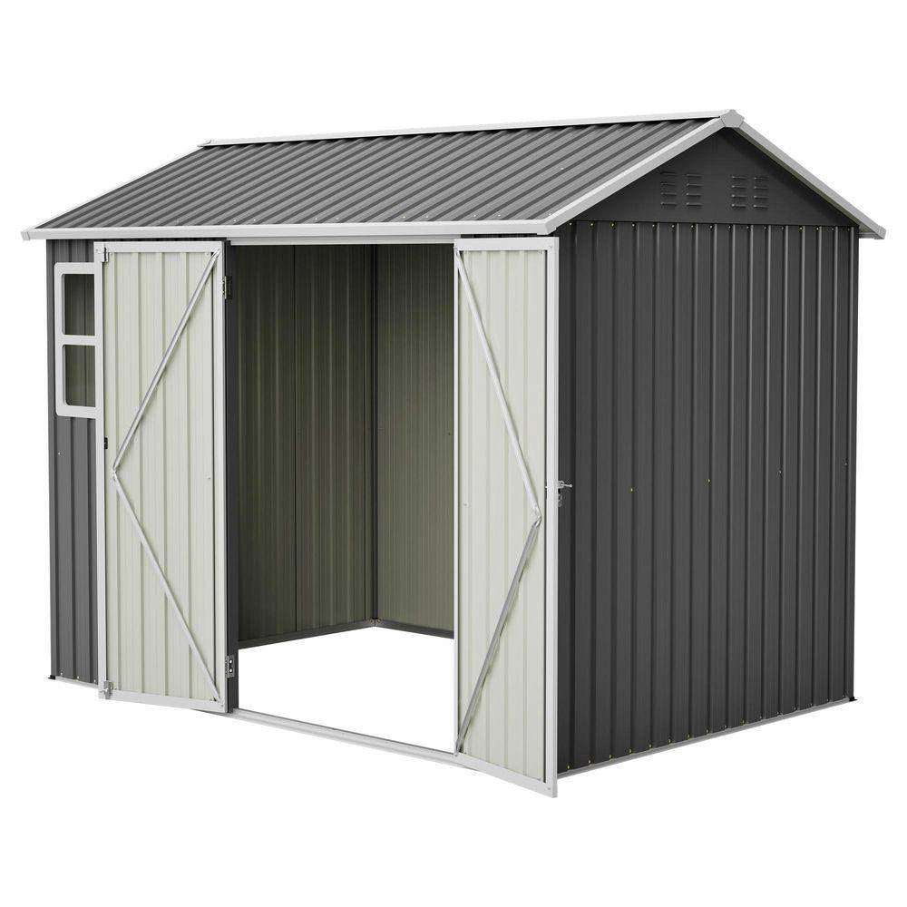 Metal 8 X 6 Ft. Steel Storage Shed with Window and Lockable Doors, Dark Gray for Garden Patio and Yard (43.69 Sq Ft)