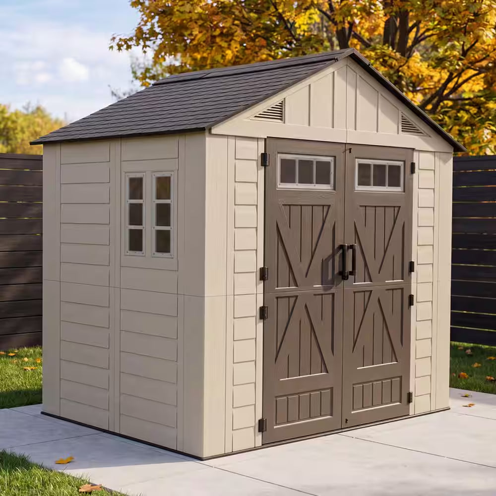 8 Ft. W X 6 Ft. D Outdoor Gray Resin Storage Plastic Shed with Lockable Door and Floor (47 Sq. Ft.)
