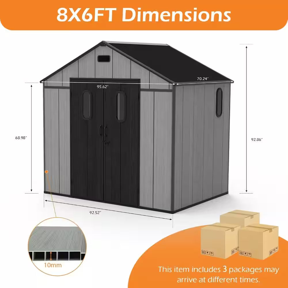 8 Ft. W X 6 Ft. D Outdoor Resin Storage Shed with Floor and 4 Windows (45 Sq. Ft.)