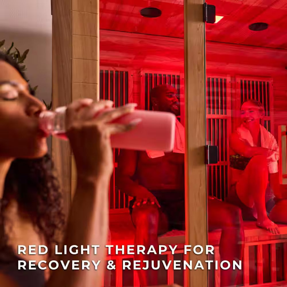 Rylan 4-Person Indoor Cedar Infrared Sauna with 10 Carbon Far-Infrared Heaters, Red Light Therapy and Chromotherapy