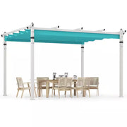 12 Ft. X 10 Ft. Aluminum Patio Pergola with Retractable Polyester Canopy and Locking Hooks, Turquoise