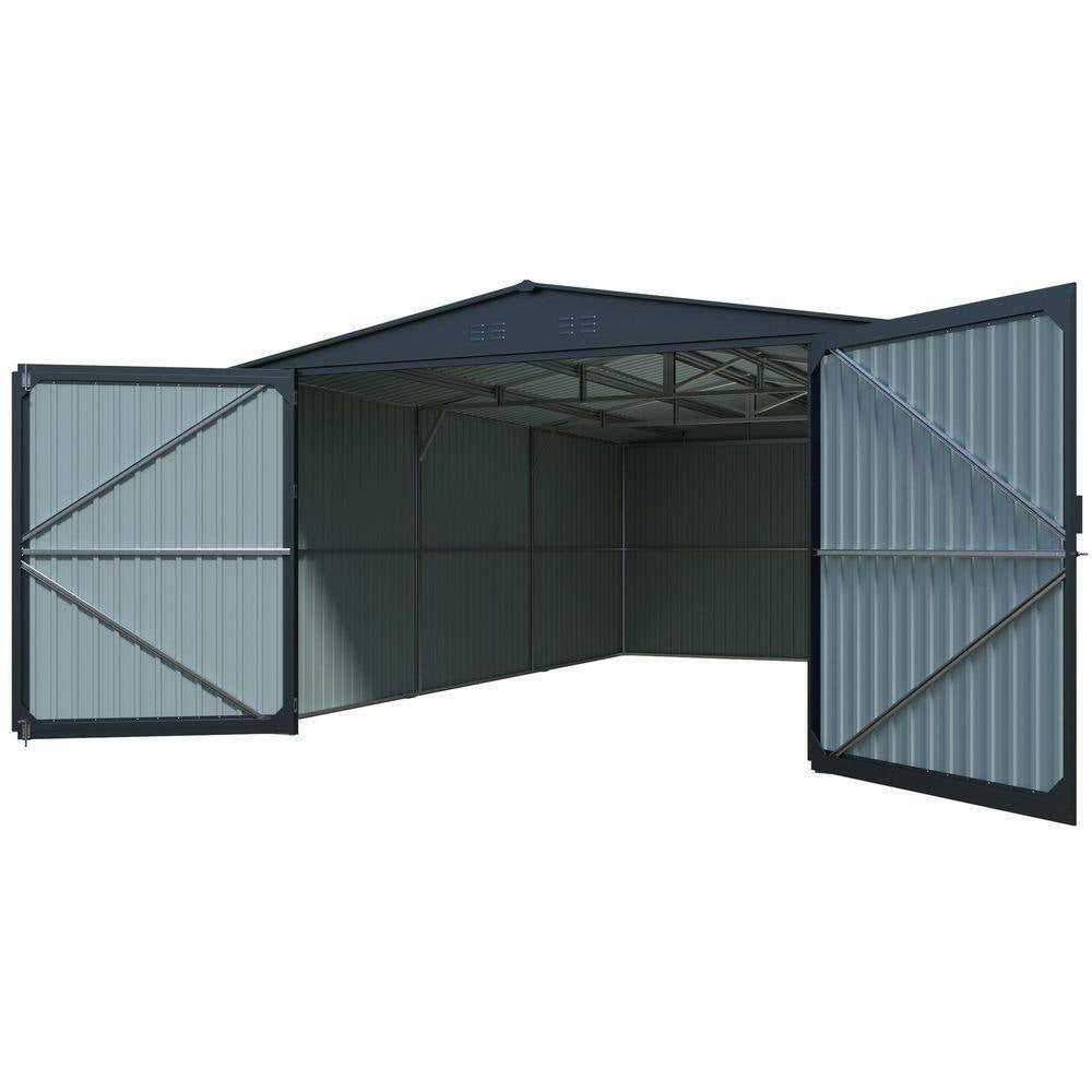 20 Ft. W X 13 Ft. D Outdoor Metal Storage Shed Utility Tool House with 2 Doors 4 Vents for Car Truck Gray (252 Sq. Ft.)