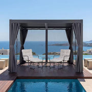 10 Ft. X 12 Ft. Grey All-Aluminum Outdoor Louvered Pergola with Adjustable Roof, Curtains and Netting