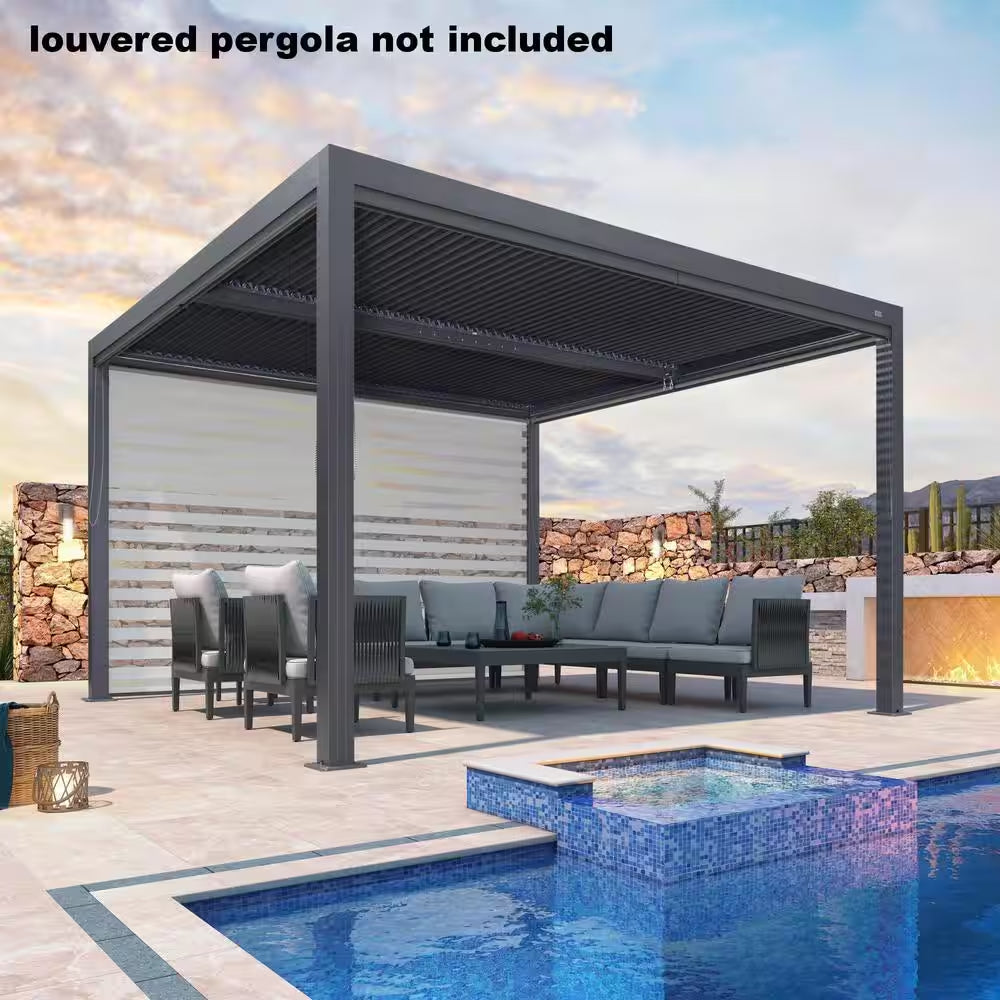 12 Ft. Individual Adjustable Sunshade Privacy Roller Blinds for Gray Aluminum Louvered Pergola 1-Side Wall