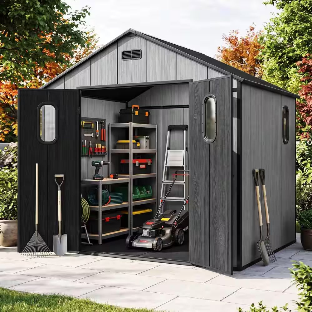 8 Ft. W X 6 Ft. D Outdoor Resin Storage Shed with Floor and 4 Windows (45 Sq. Ft.)