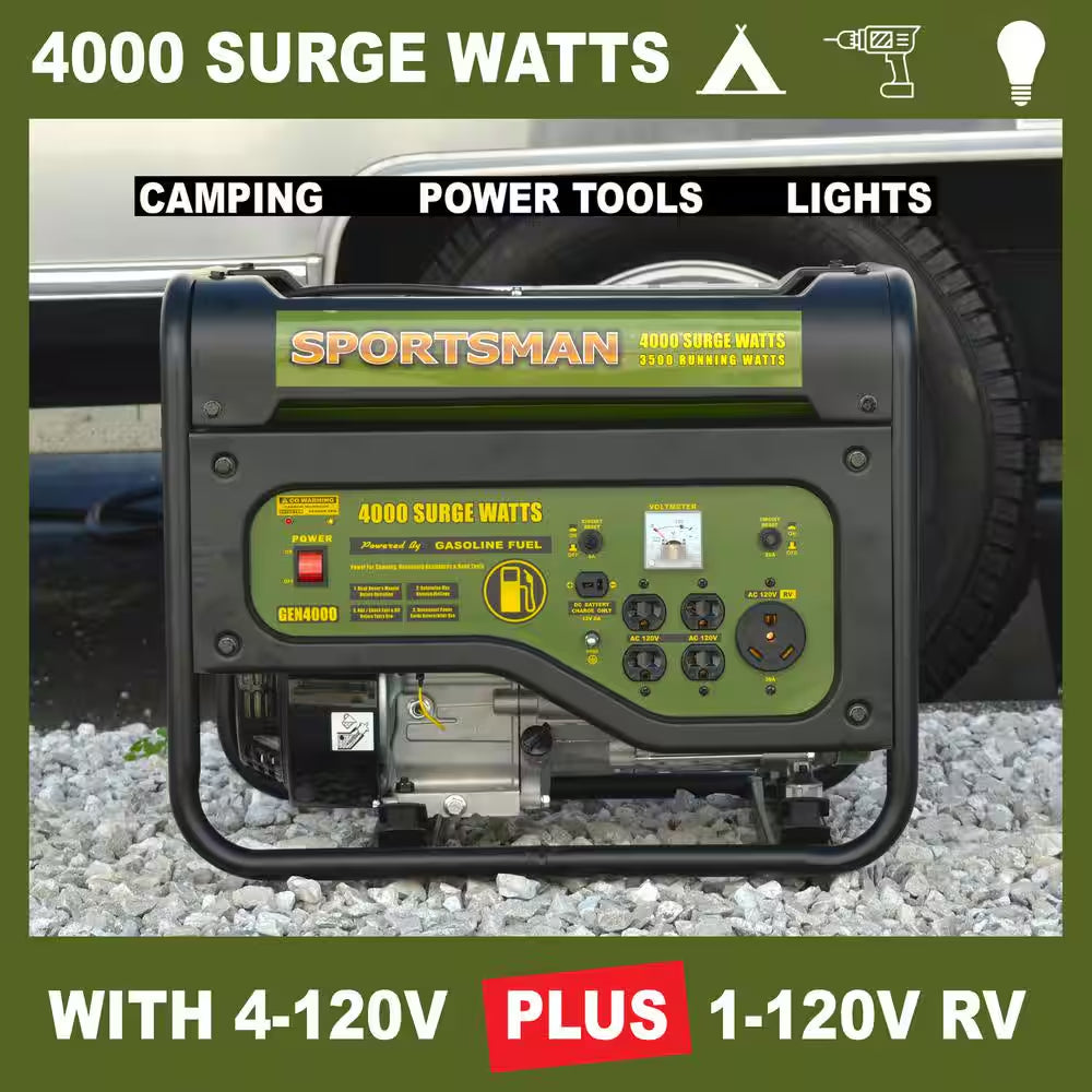 4,000-Watt/3,500-Watt Recoil Start Gasoline Powered Portable Generator with RV Outlet, CO Detector and Auto-Shutoff