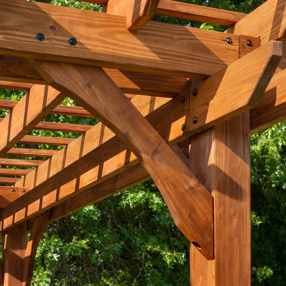 10 Ft. X 12 Ft. Traditional All Cedar Wood Outdoor Patio Pergola Shade Structure with Electric
