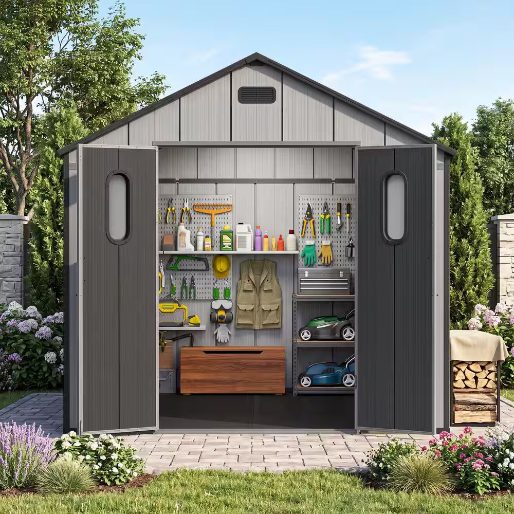 8 Ft. W X 14 Ft. D Resin Outdoor Storage Shed with Floor, Windows, and Vents