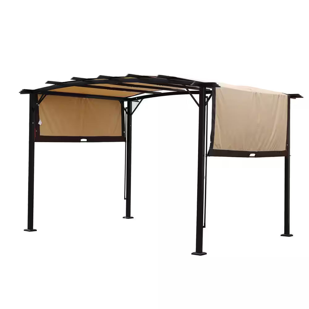 12 Ft. X 9 Ft. Outdoor Pergola Patio Gazebo, Retractable Shade Canopy, Steel Frame Grape Gazebo, Sunshelter Pergola