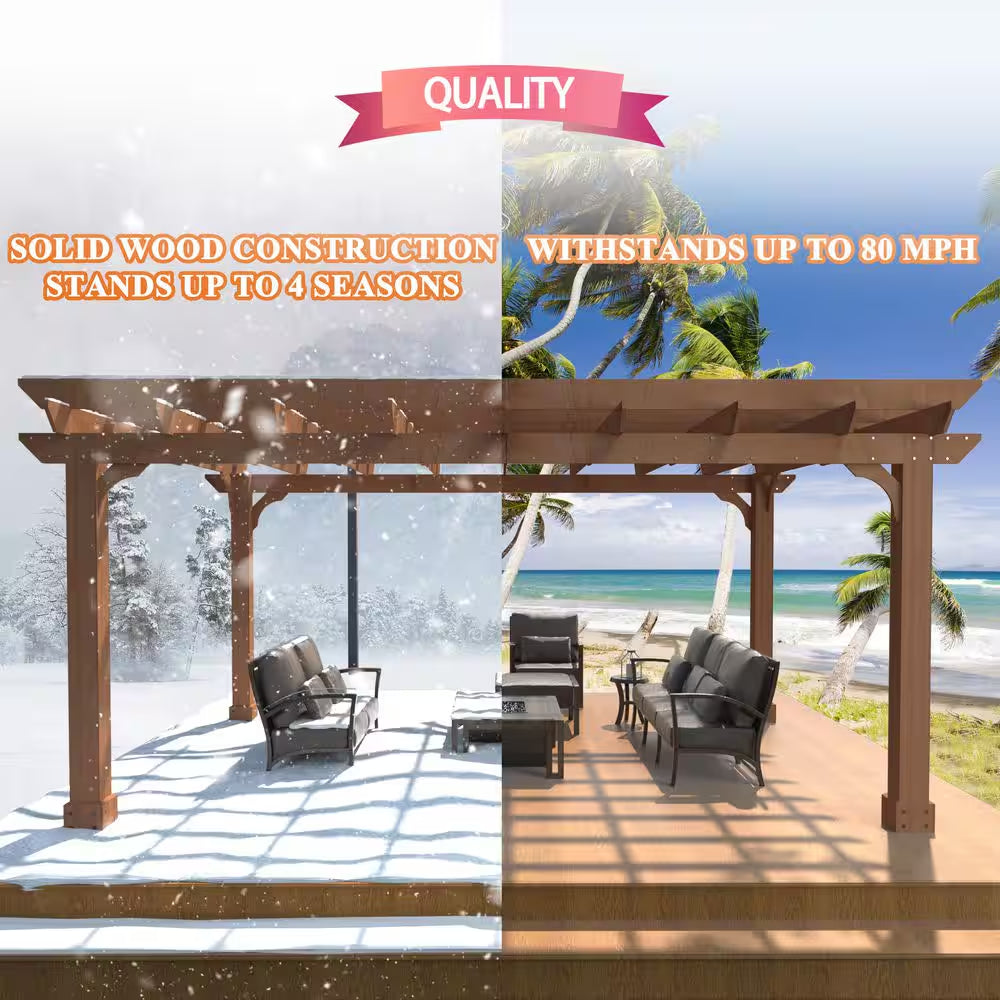 14 Ft. W X 12 Ft. D Cedar Outdoor Patio Pergola Shade Structure with Grape Trellis