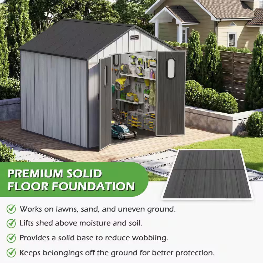 8 Ft. W X 8 Ft. D Resin Outdoor Storage Shed with Floor, Windows, Vents, and Lockable Door