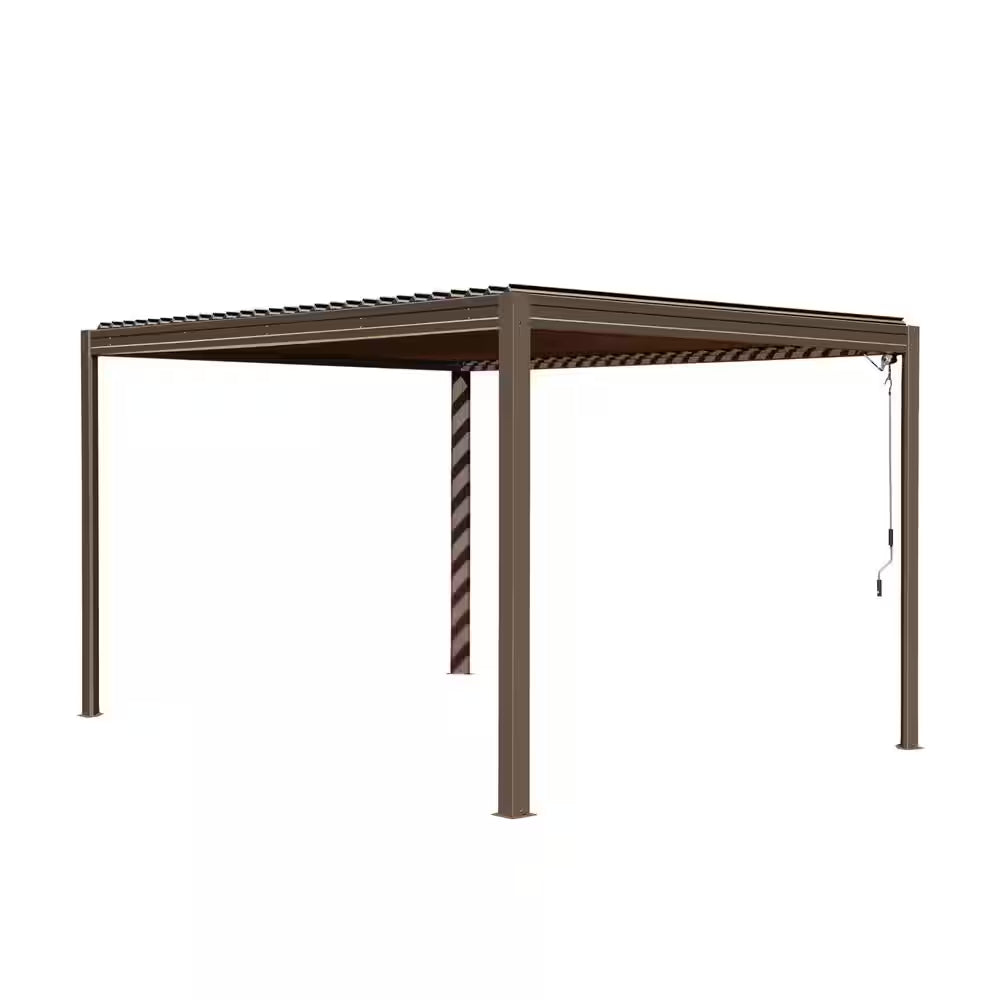 10 Ft. X 13 Ft. Brown Aluminum Metal Louvered Pergola