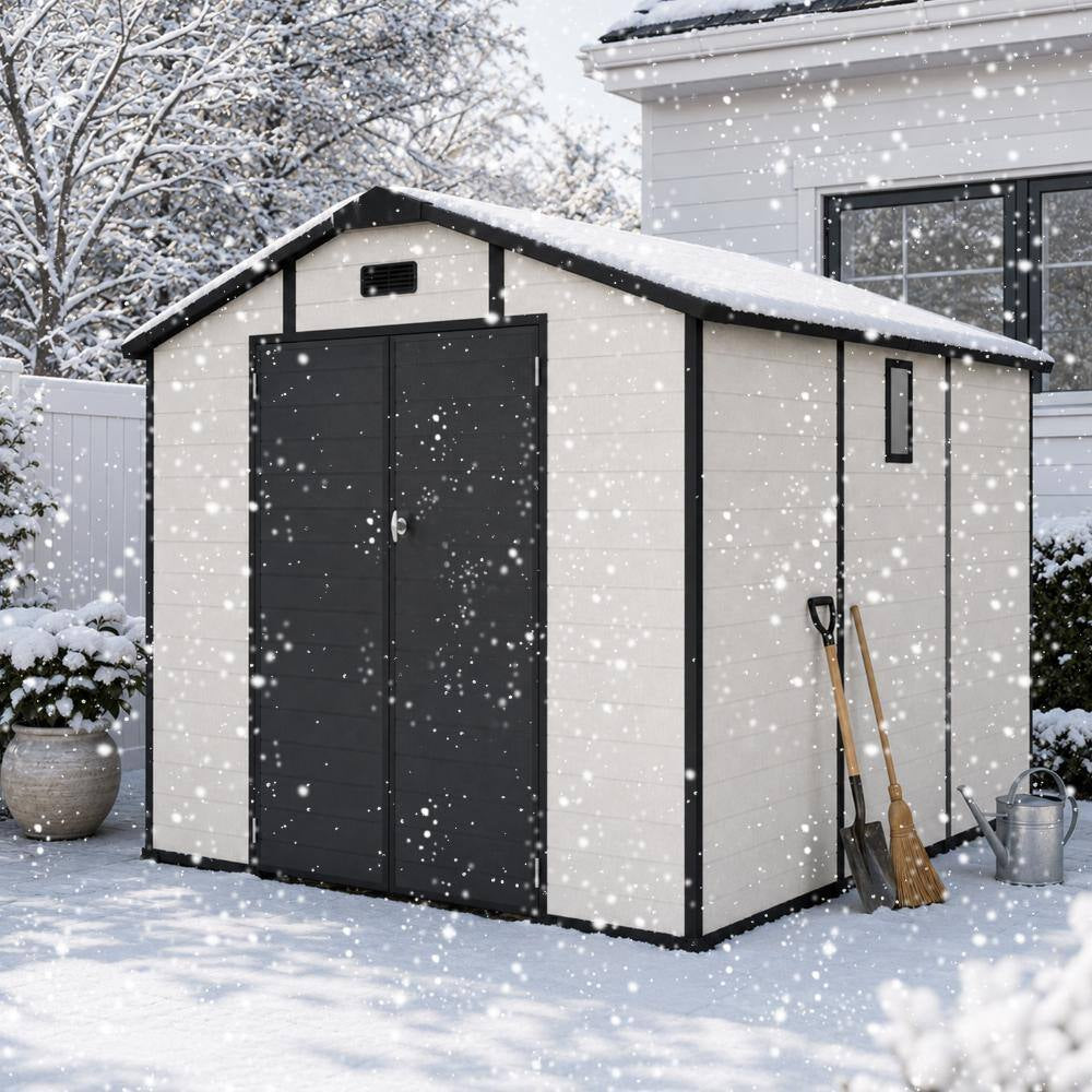 8 Ft. W X 10 Ft. D Outdoor Resin Storage Shed with Floor and Lockable Door in Beige (70 Sq. Ft.)