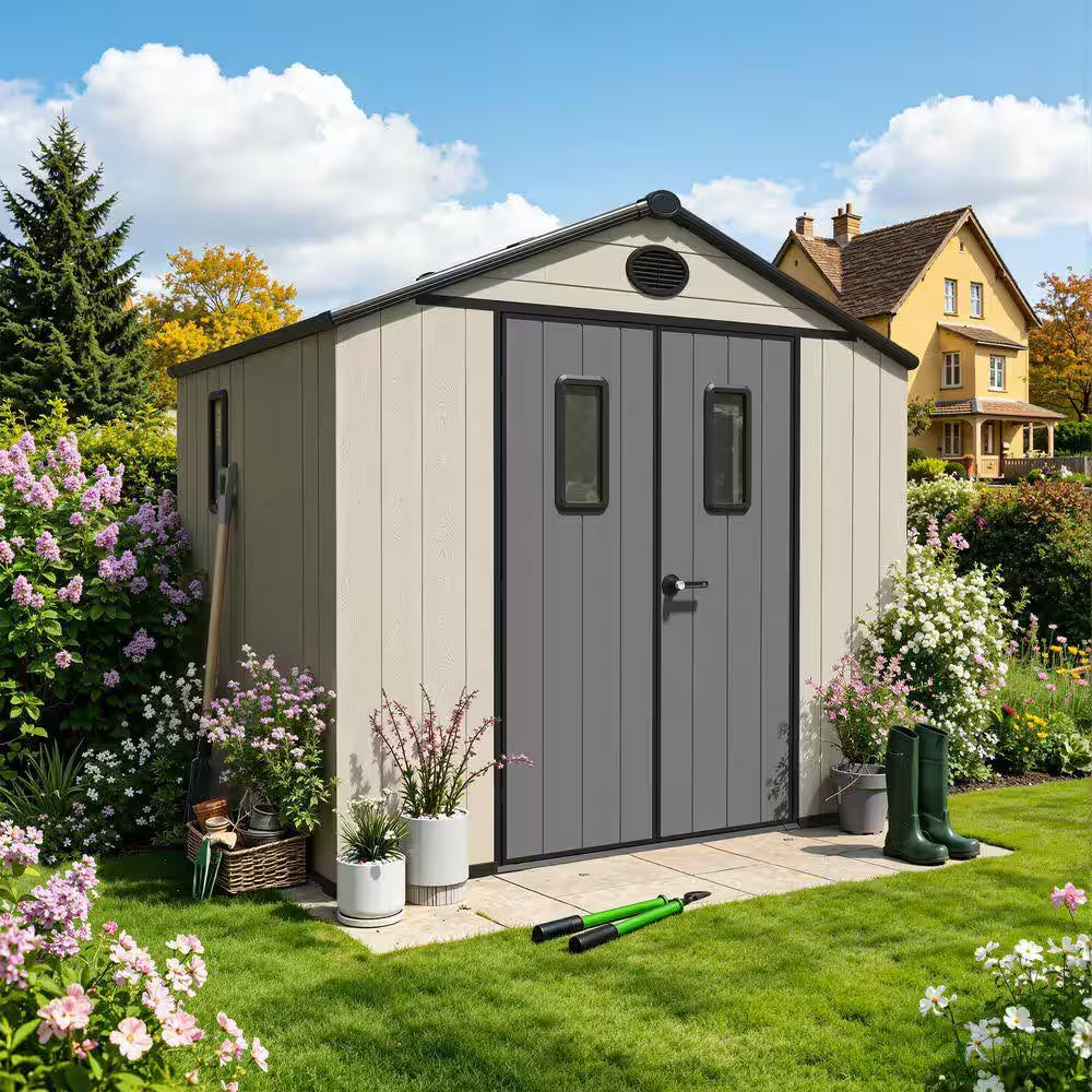 8 Ft. W X 6 Ft. D Outdoor Storage Resin Garden Shed for Backyard Outdoor (48 Sq. Ft. )