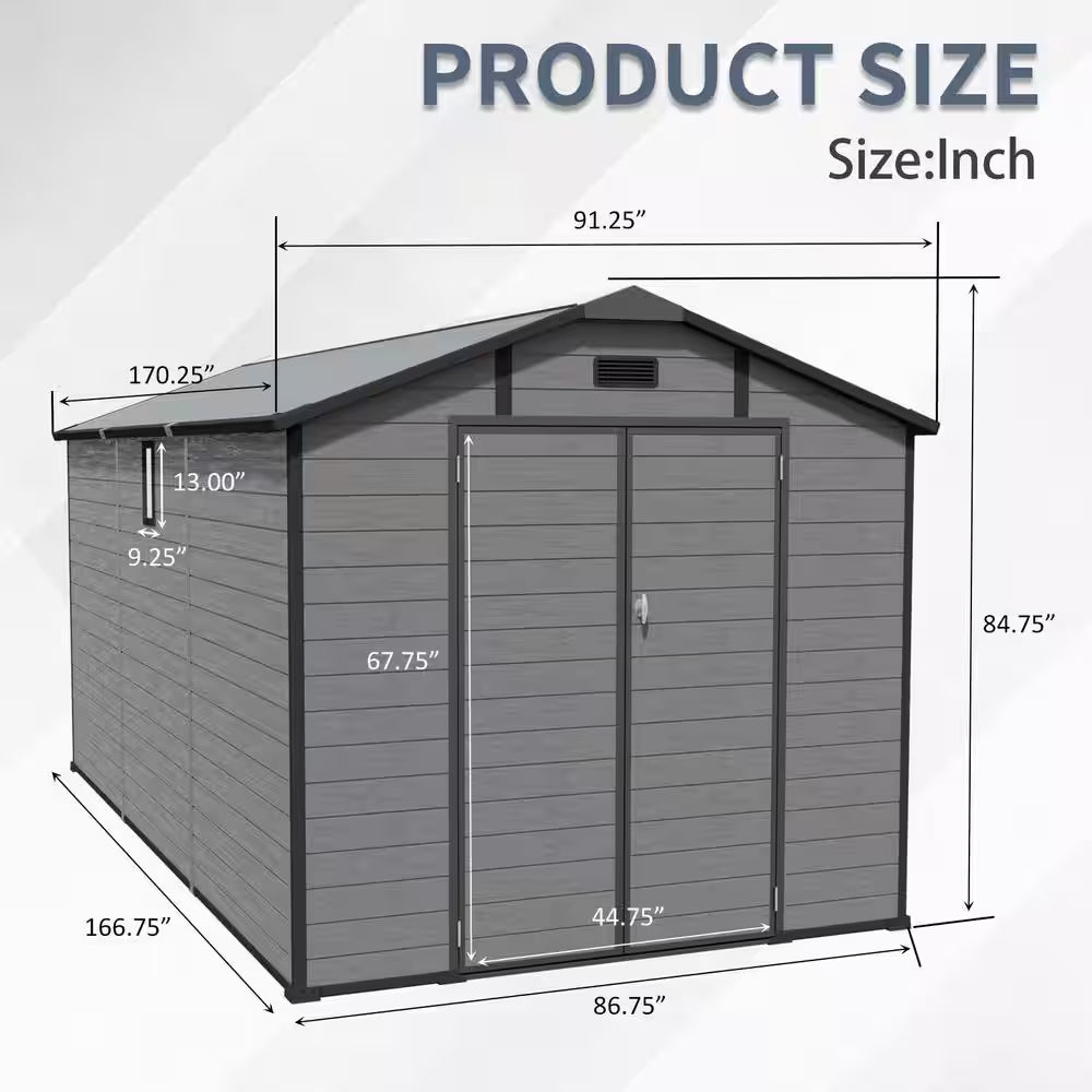 14 Ft. W X 8 Ft. D Plastic Outdoor Storage Shed - Lockable Resin Tool Shed with Window and Floor (112 Sq. Ft. )