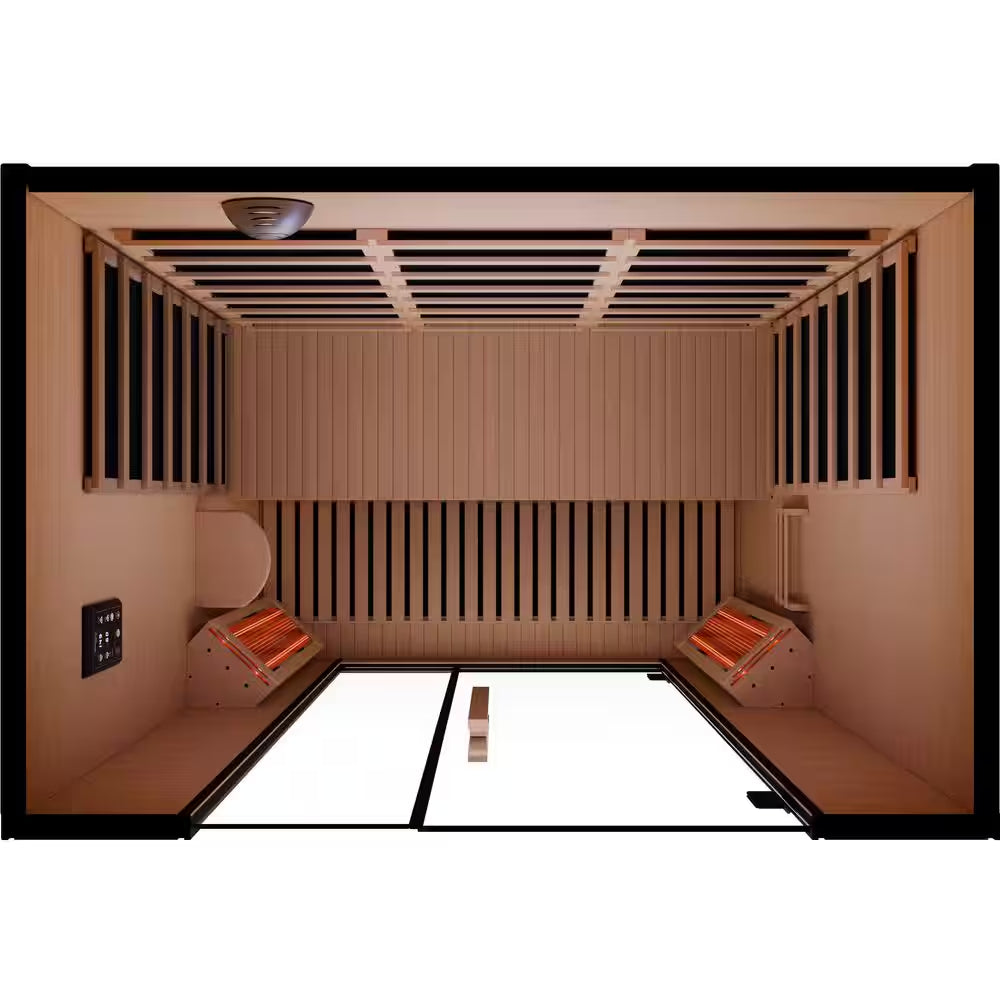 3-Person Infrared Heater Indoor Sauna with Red Light Therapy, Chromotherapy Lights,Wi-Fi Control, Black Canadian Hemlock