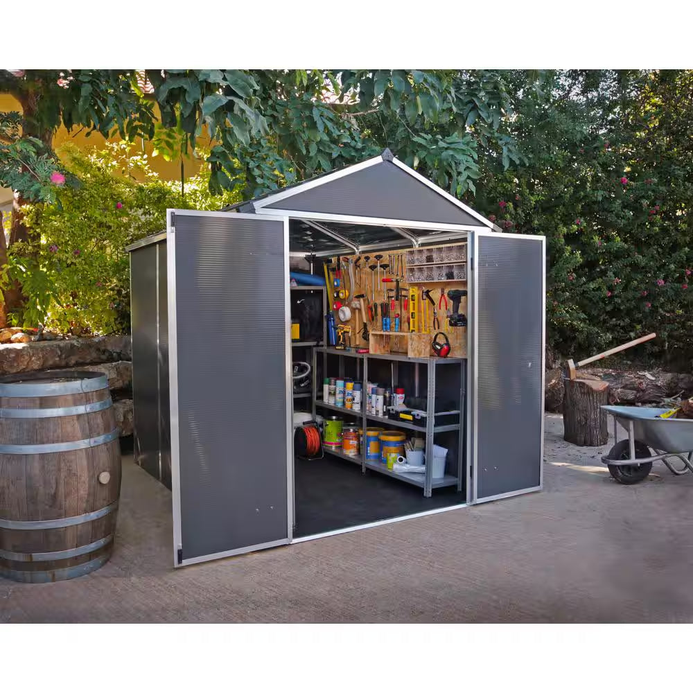 Rubicon 8 Ft. W X 17 Ft. D Resin Plastic Outdoor Garden Storage Shed with Floor (129.2 Sq. Ft.) in Dark Gray
