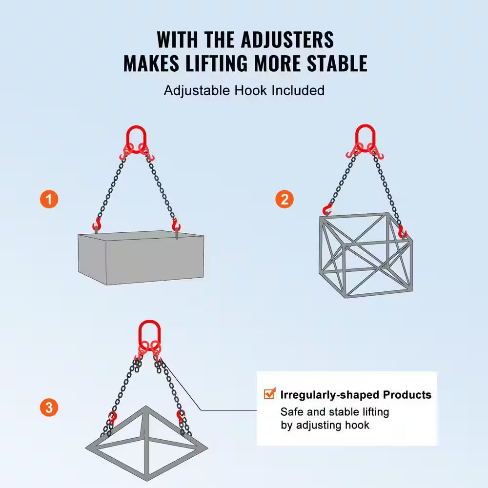 Chain Sling, 3/8 In. X 10 Ft. Lifting Chains with Hooks, G80 Engine Chain Hoist Lifts, 18400 Lbs. Lifting Sling Chains