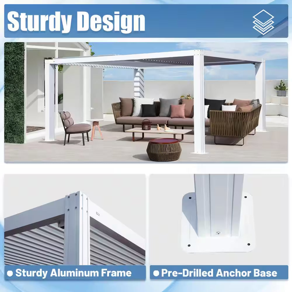 16 Ft. W X 12 Ft. D Aluminum Pergola with Two Adjustable Roof