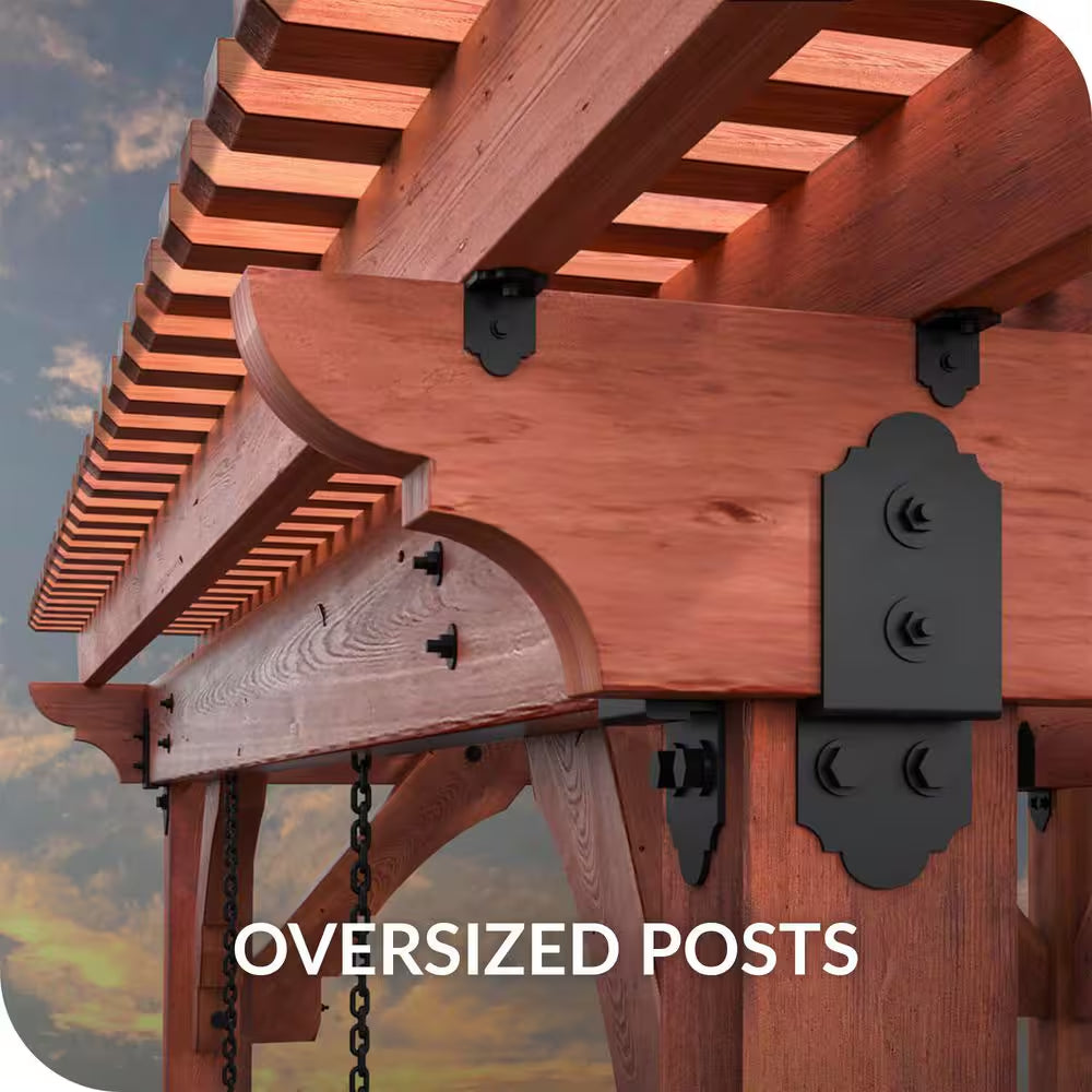 Pro Installed Meridian 32 Ft. X 16 Ft. Natural Heavy Timber 3-Tier Outdoor Patio Shade Pergola-Solid Roof Construction