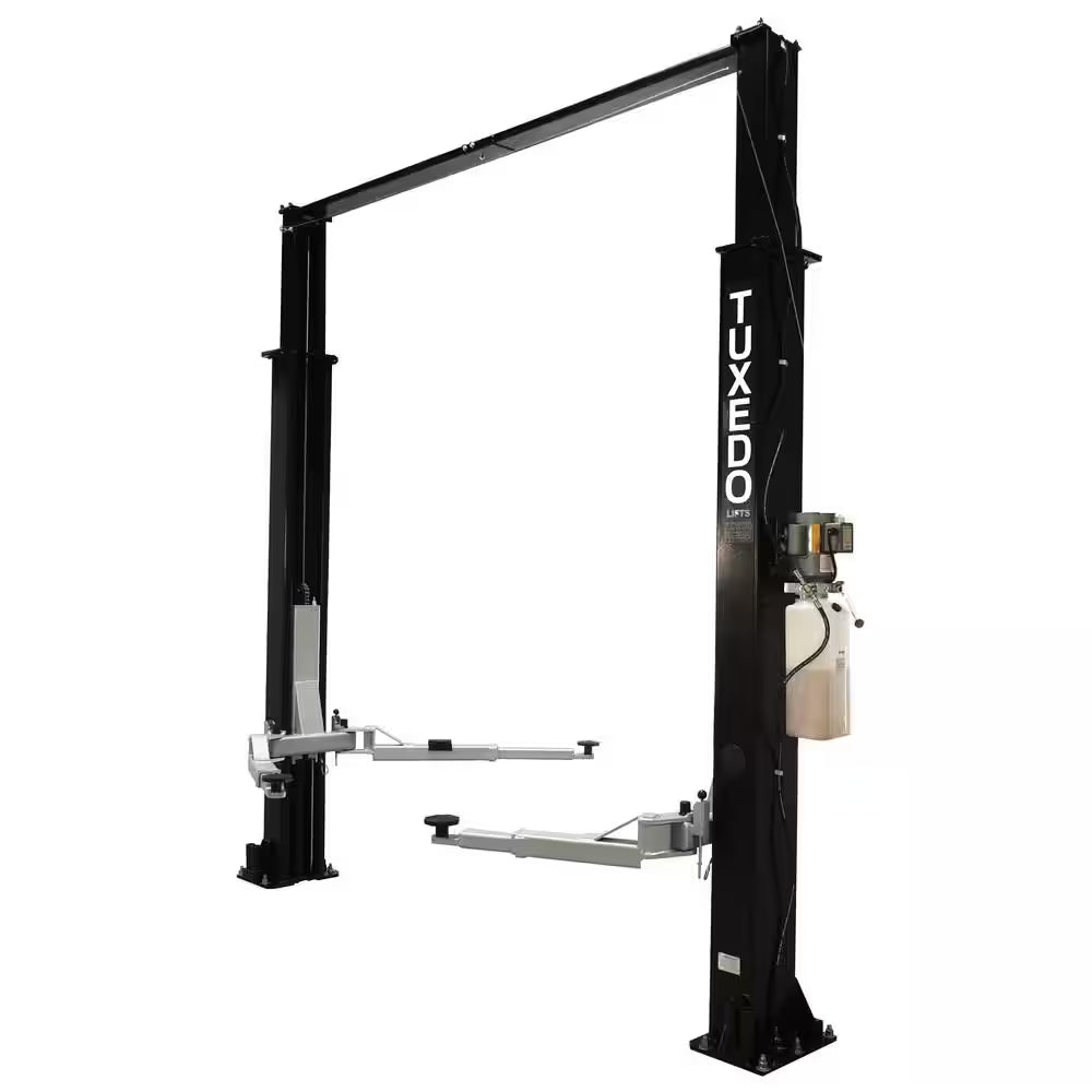 Asymmetric 2 Post Car Lift Clear Floor 9,000 Lbs. Capacity Heavy Duty in Black