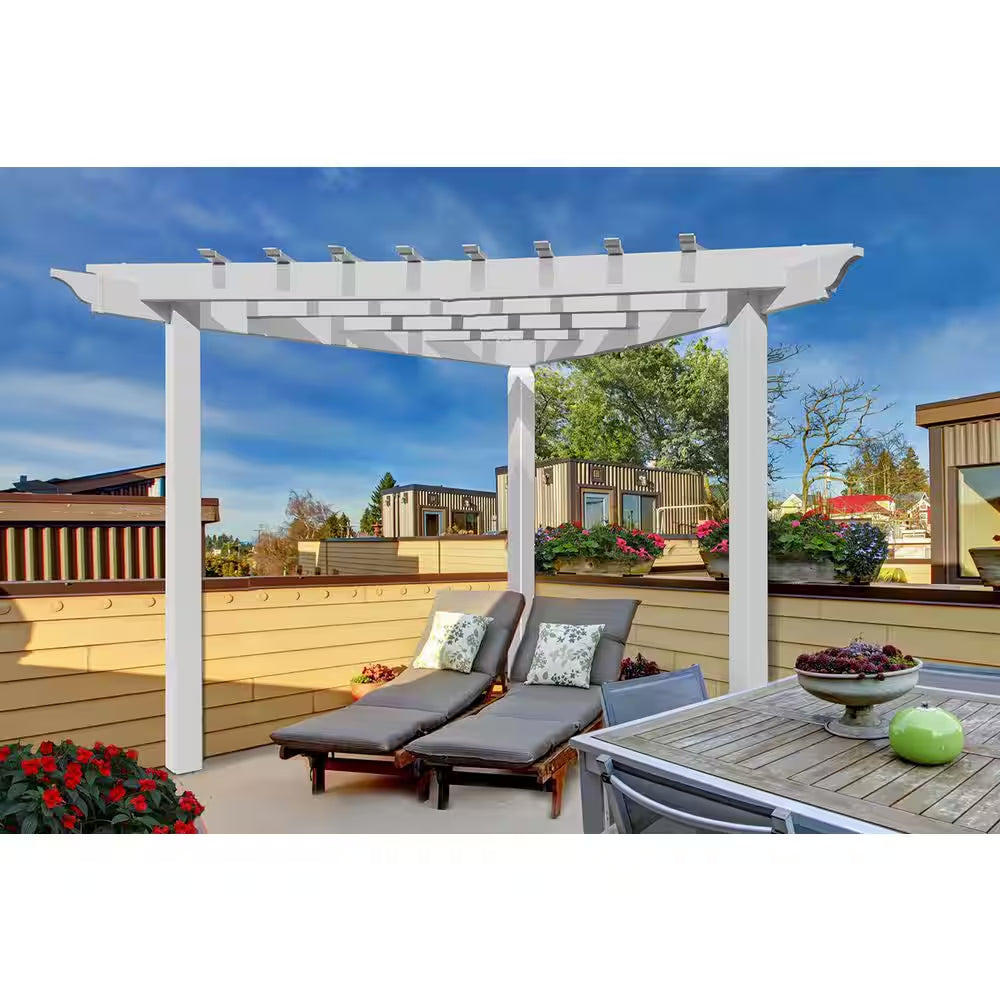 96"L X 96"W X 94"H Vinyl Alcove Corner Pergola, White, VA42034