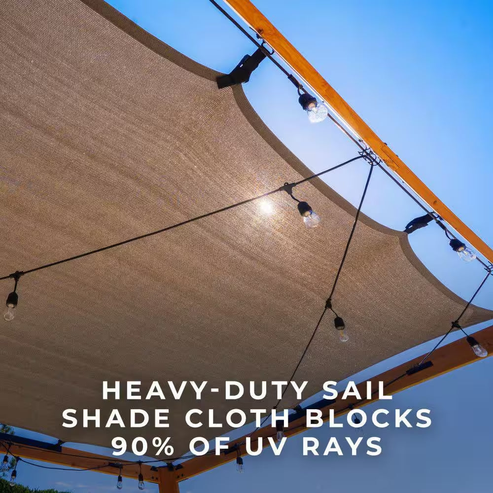 Brendan 10 Ft. X 12 Ft. Light Brown Cedar Wood Patio Pergola with Sun Shade Sail Screen Canopy and Powerport