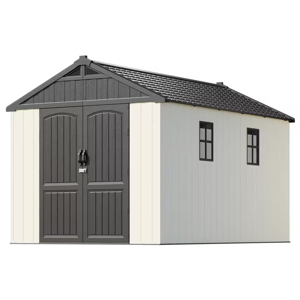 8 Ft. W X 12 Ft. D Plastic Outdoor Storage Shed with Floor, Resin Shed with Window and Lockable Door (96 Sq. Ft. )