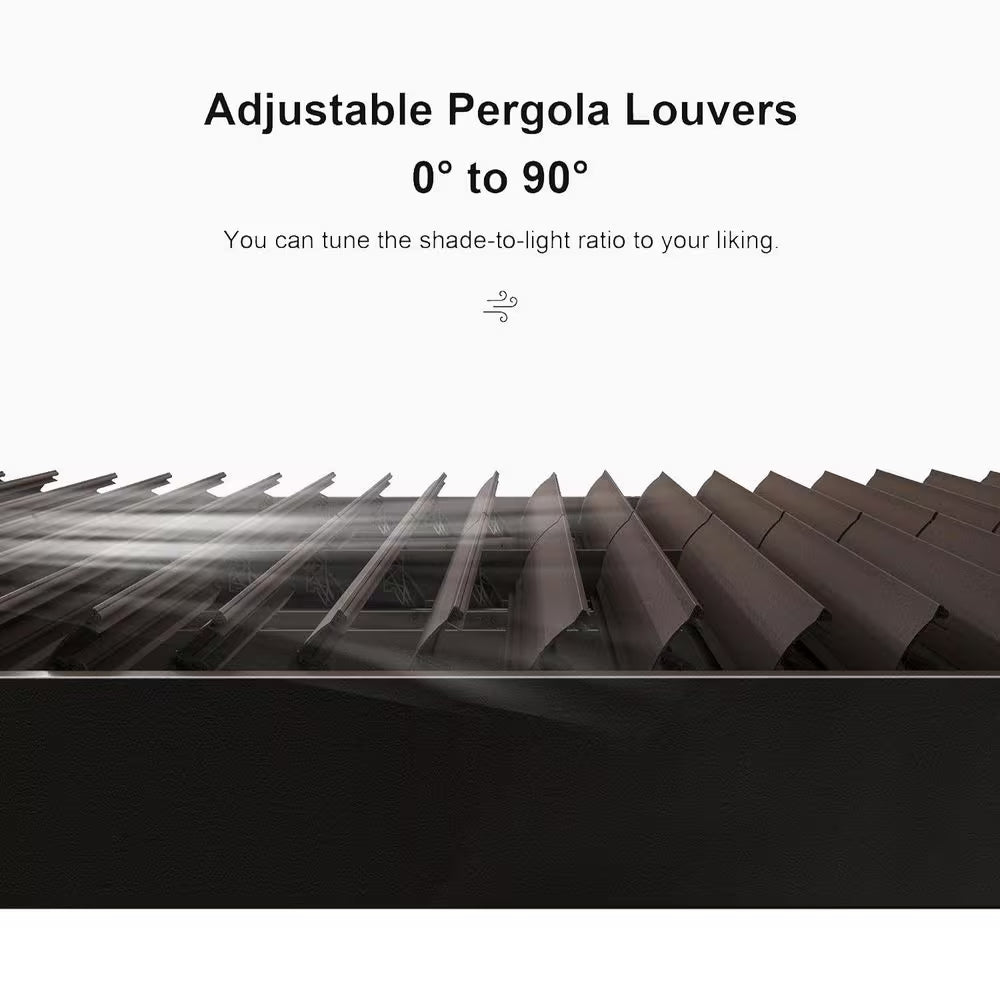10 Ft. X 12 Ft. Bronze Aluminum Frame Patio Hardtop Louvered Pergola with Adjustable Sunshade Roofs and In-Built Gutter