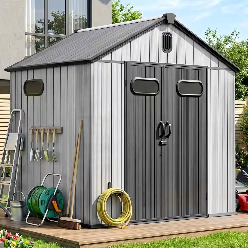 8X8 Ft Resin Outdoor Storage Shed with Lockable Door, Ventilated , Waterproof, Uv-Resistant, Coverage Area- 62 Sq.Ft.