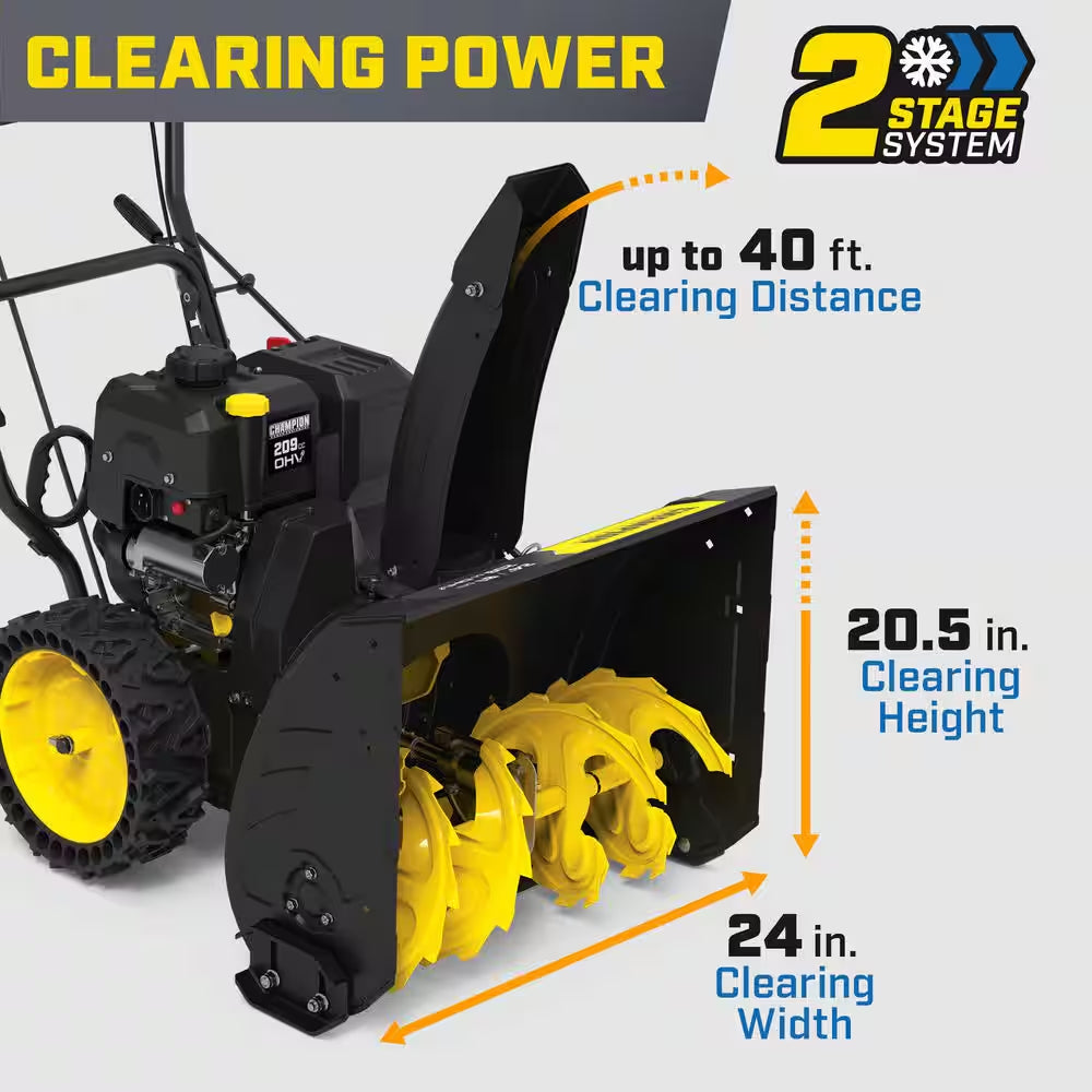 24 In. 209Cc Electric Start 2-Stage Self-Propelled Gas Snow Blower with EZ Turn, LED Headlight and Chute Control