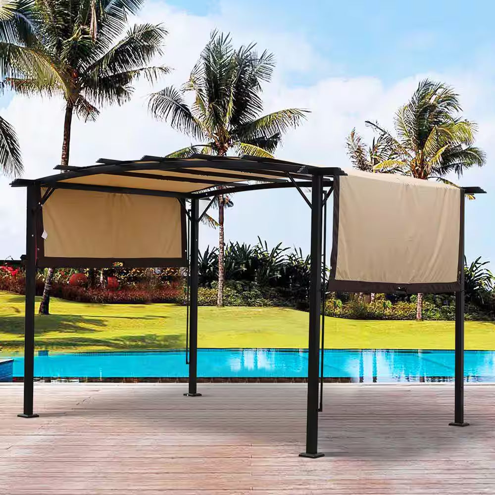 12 Ft. X 9 Ft. Outdoor Pergola Patio Gazebo, Retractable Shade Canopy, Steel Frame Grape Gazebo, Sunshelter Pergola