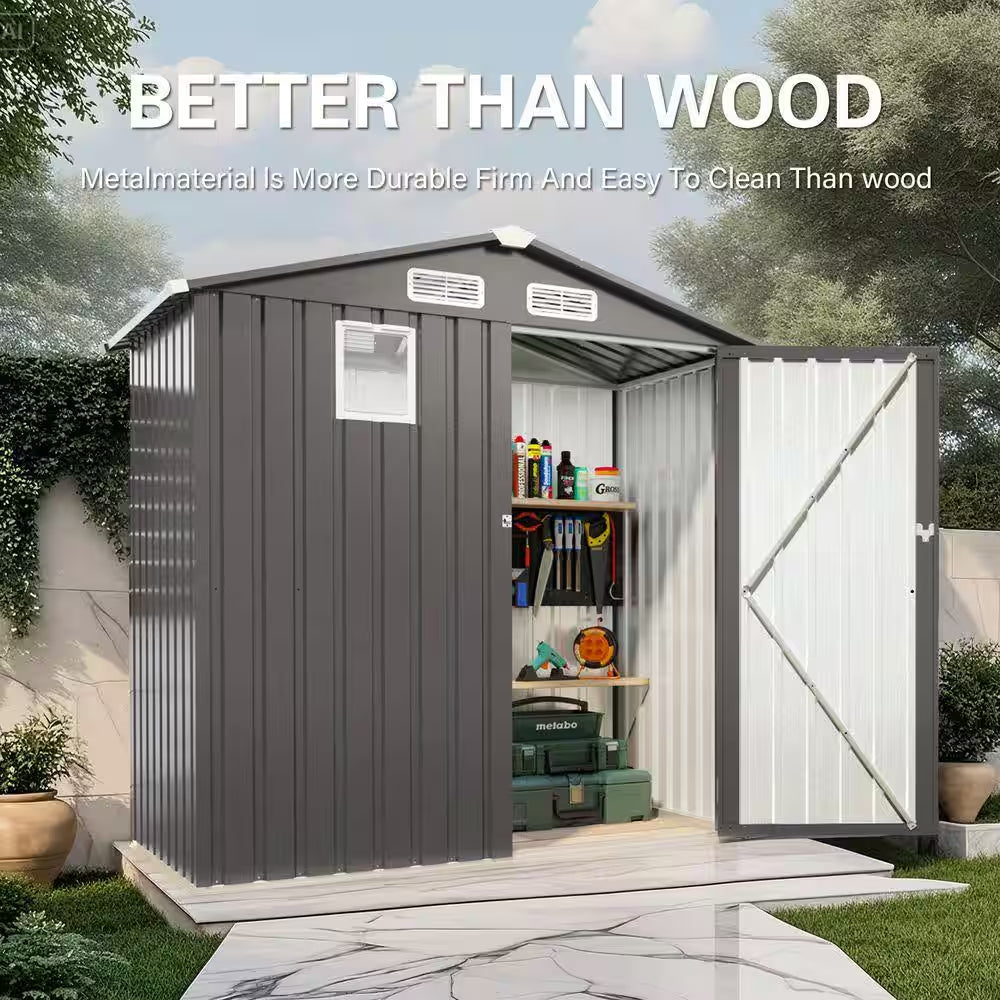 6 Ft.W X 3.5 Ft.D Outdoor Metal Storage Shed, Lockable Door Tool Shed with Window for Patio/Sundries, Gray (18 Sq. Ft.)