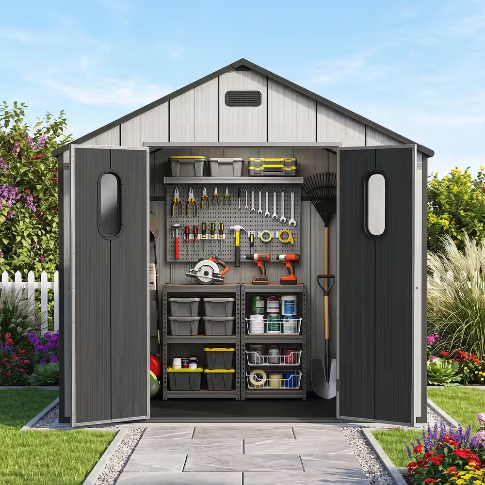 8 Ft. W X 8 Ft. D Resin Outdoor Storage Shed with Floor, Windows, Vents, and Lockable Door