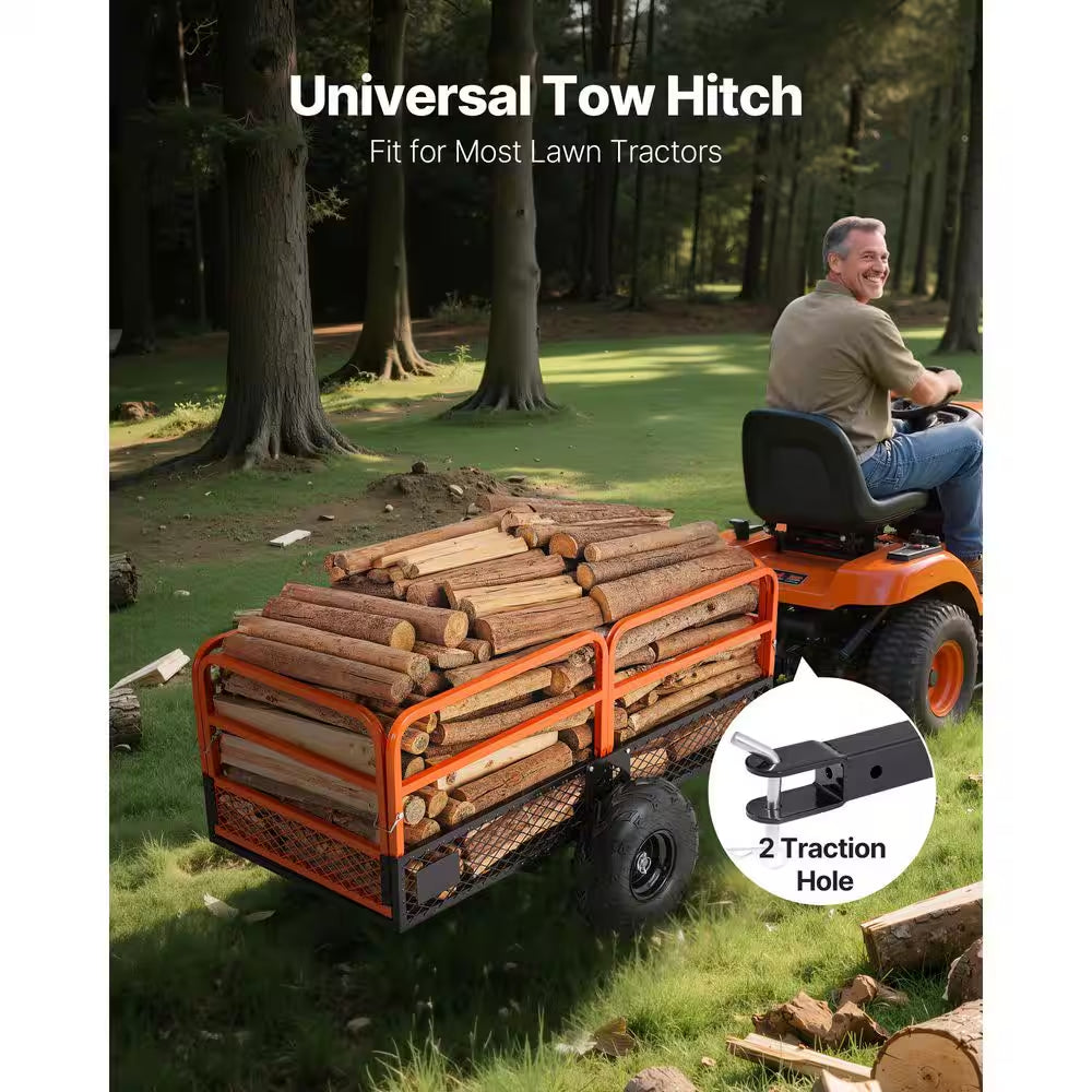 1600 Lbs. Garden Utility Trailer, Tow-Behind Steel Dump Cart with Removable Panel, 22 Cu. Ft. Steel Garden Cart