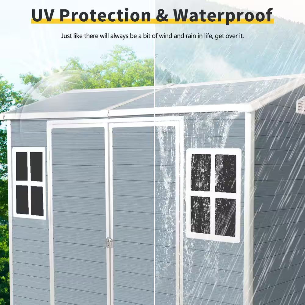 8 Ft. W X 4 Ft. D Gray Resin Outdoor Storage Shed with 2-Windows and Door, Plastic Shed with Floor (32 Sq. Ft.)
