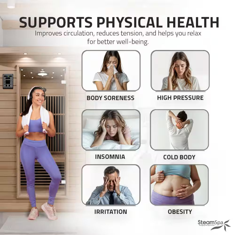 2-Person Indoor Hemlock Wood Infrared Sauna with Touch Control Panel, Bluetooth and LED Lights