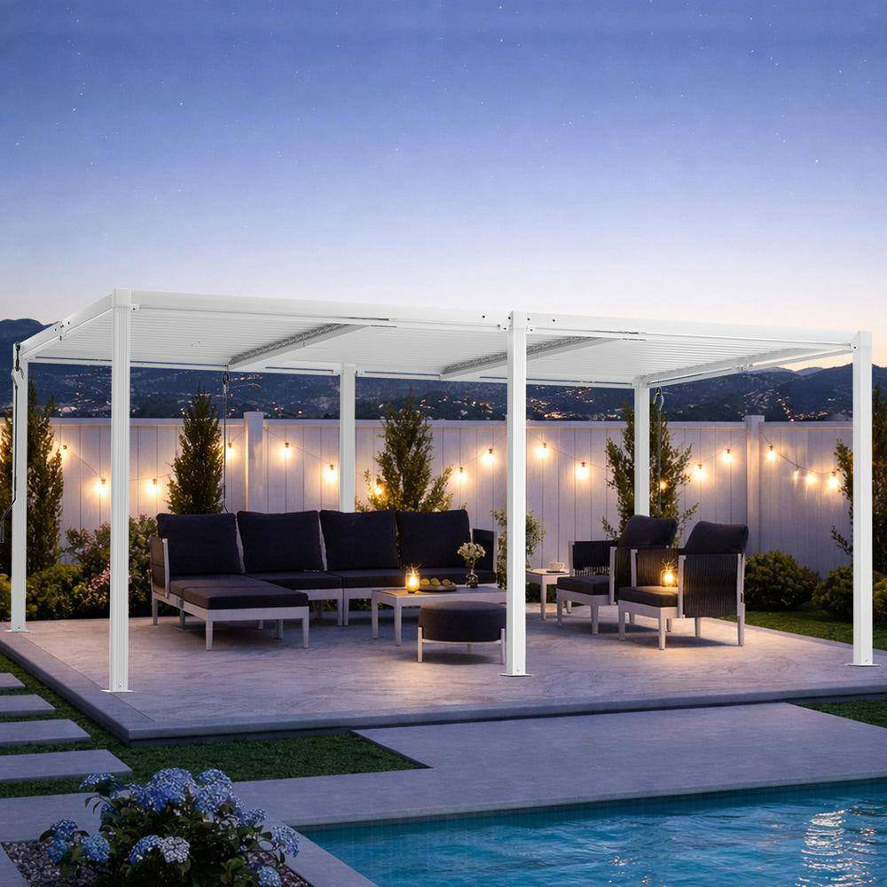 12 Ft. X 20 Ft. White Aluminum Louvered Pergola with Steel Roof
