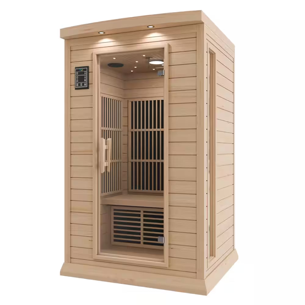 2-Person Indoor Hemlock Wood Infrared Sauna with Touch Control Panel, Bluetooth and LED Lights