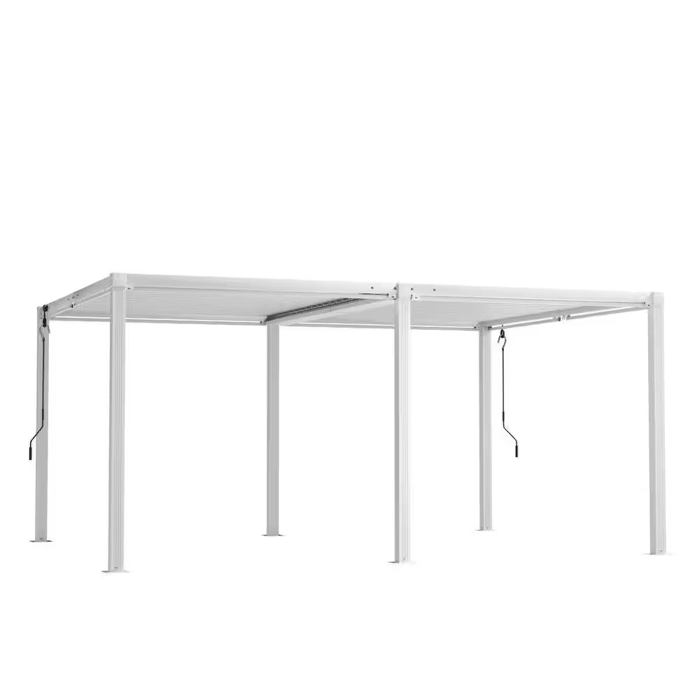12 Ft. X 16 Ft. White Aluminum Louvered Pergola with Steel Roof