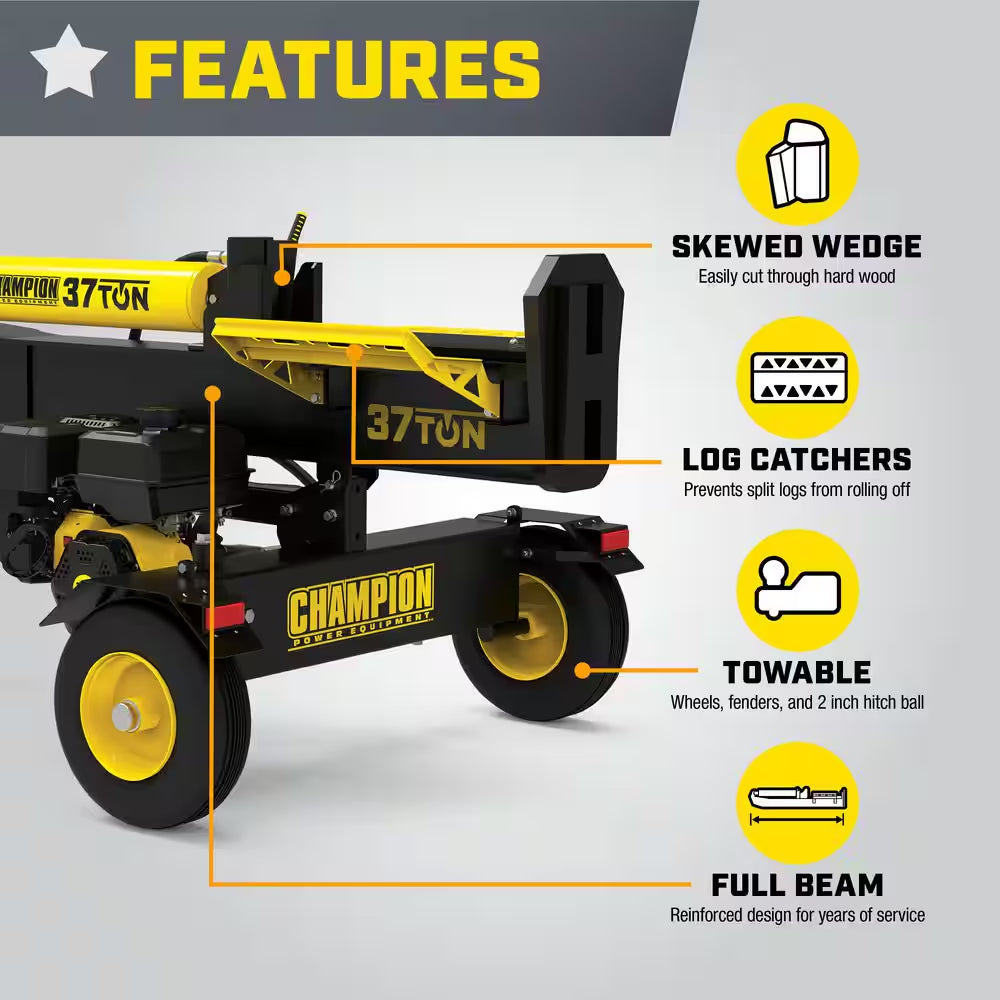 37 Ton 338Cc Full Beam Vertical/Horizontal Op and Auto Return Gas Wood Log Splitter with Oil Funnel and Hydraulic Oil
