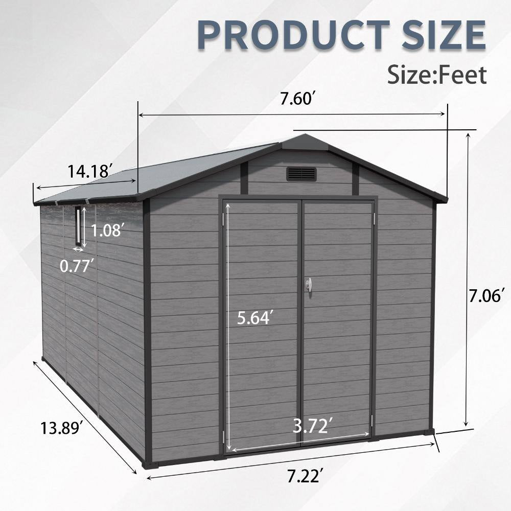 8 Ft. W X 14 Ft. D Plastic Resin Storage Shed with Floor and Windows in Dark Gray