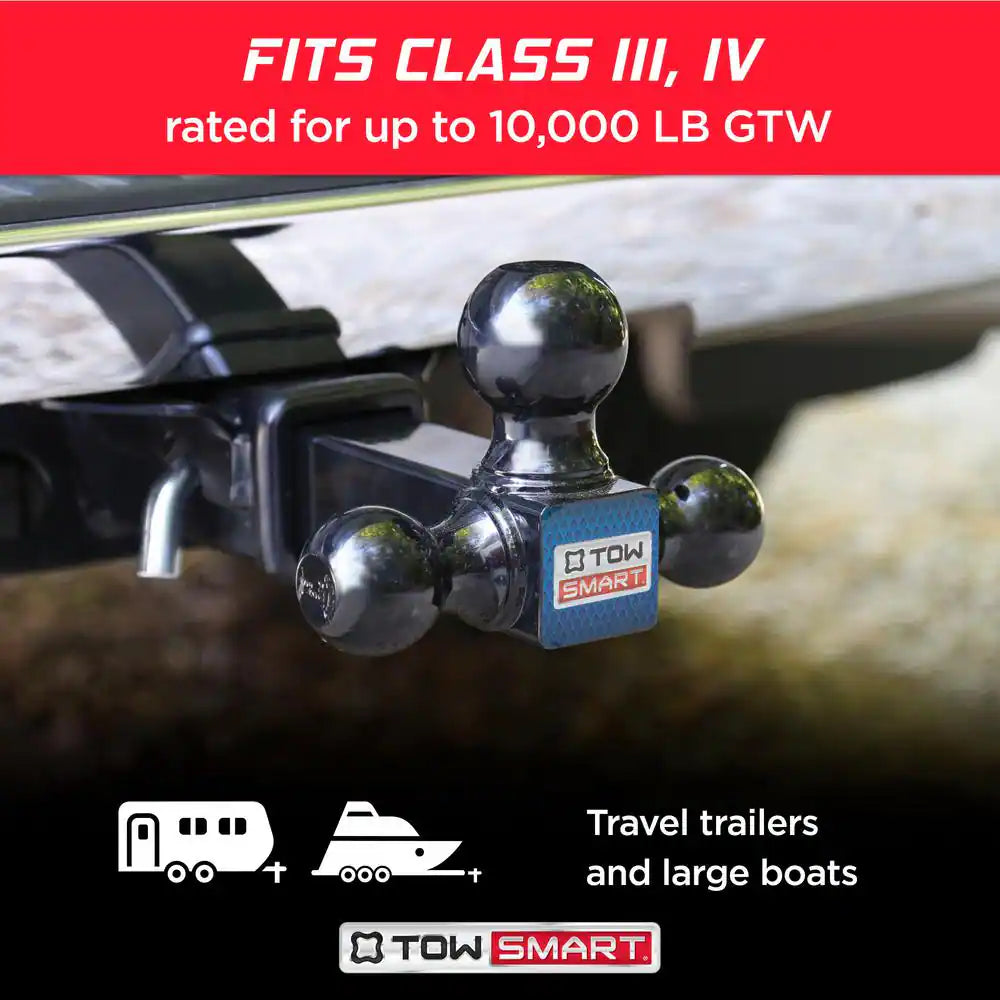 Class 3 up to 10,000 Lb. 1-7/8 In., 2 In, and 2-5/16 In. Ball Diameters Triball Adjustable Trailer Hitch Ball Mount