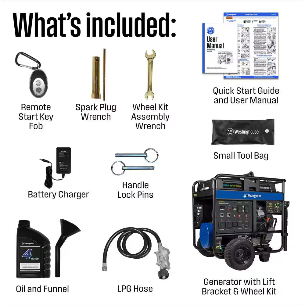 28,000/20,000-Watt Remote Electric Start Tri-Fuel Gas, Propane, Natural Gas Powered Portable Generator W/ Low THD
