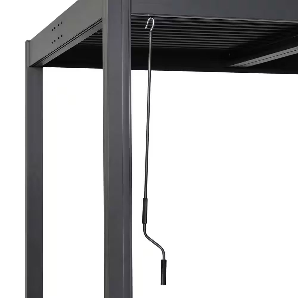 Harrow 9.75 Ft. X 9.75 Ft. Black Aluminum Outdoor Pergola with Adjustable Louvered Roof