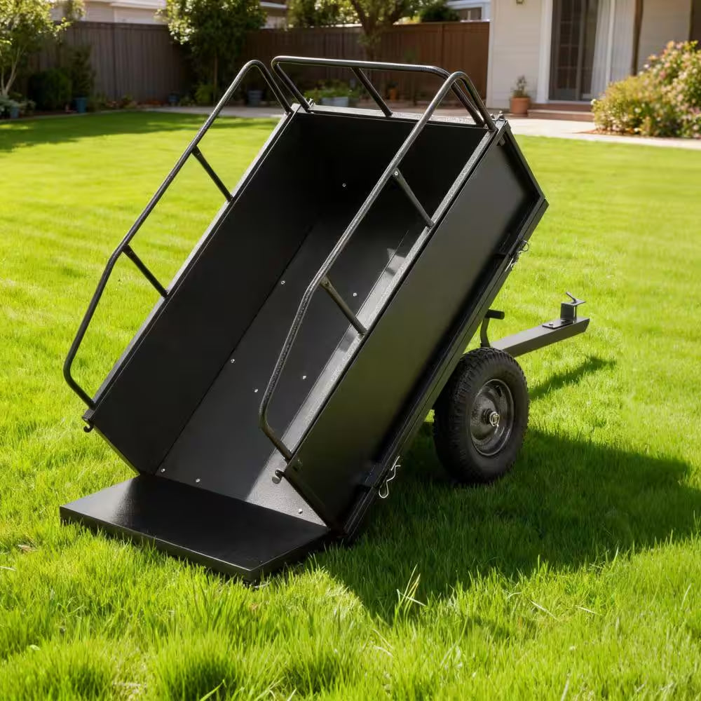 600LBS Heavy Duty Steel Dump Cart Trailer, 17 Cu.Ft. Tow behind Hauling & Dumping Wagon for ATV